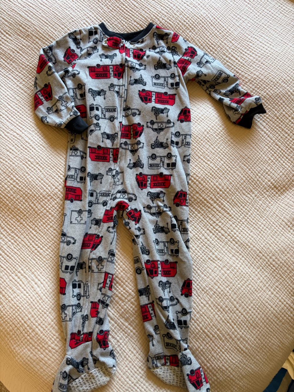 Carter's Gray Footed Pajamas with Red Fire Truck Print